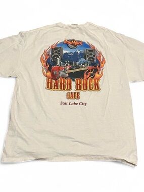 Hard Rock Cafe Salt Lake City Cream Graphic Tee with Red Flame Guitar